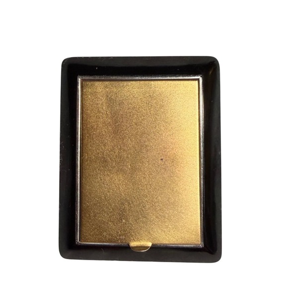 Accessories - Vintage Black and Gold Makeup Compact with Mirror and Powder Puff Pocket Mirror